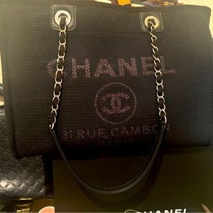 Navy Canvas Deauville Tote with attached wallet/makeup bag/ small purse